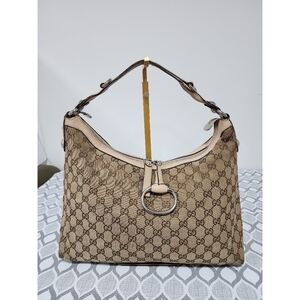 Gucci GG Canvas Medium Icon Bit Hobo Bag Beige/Brown